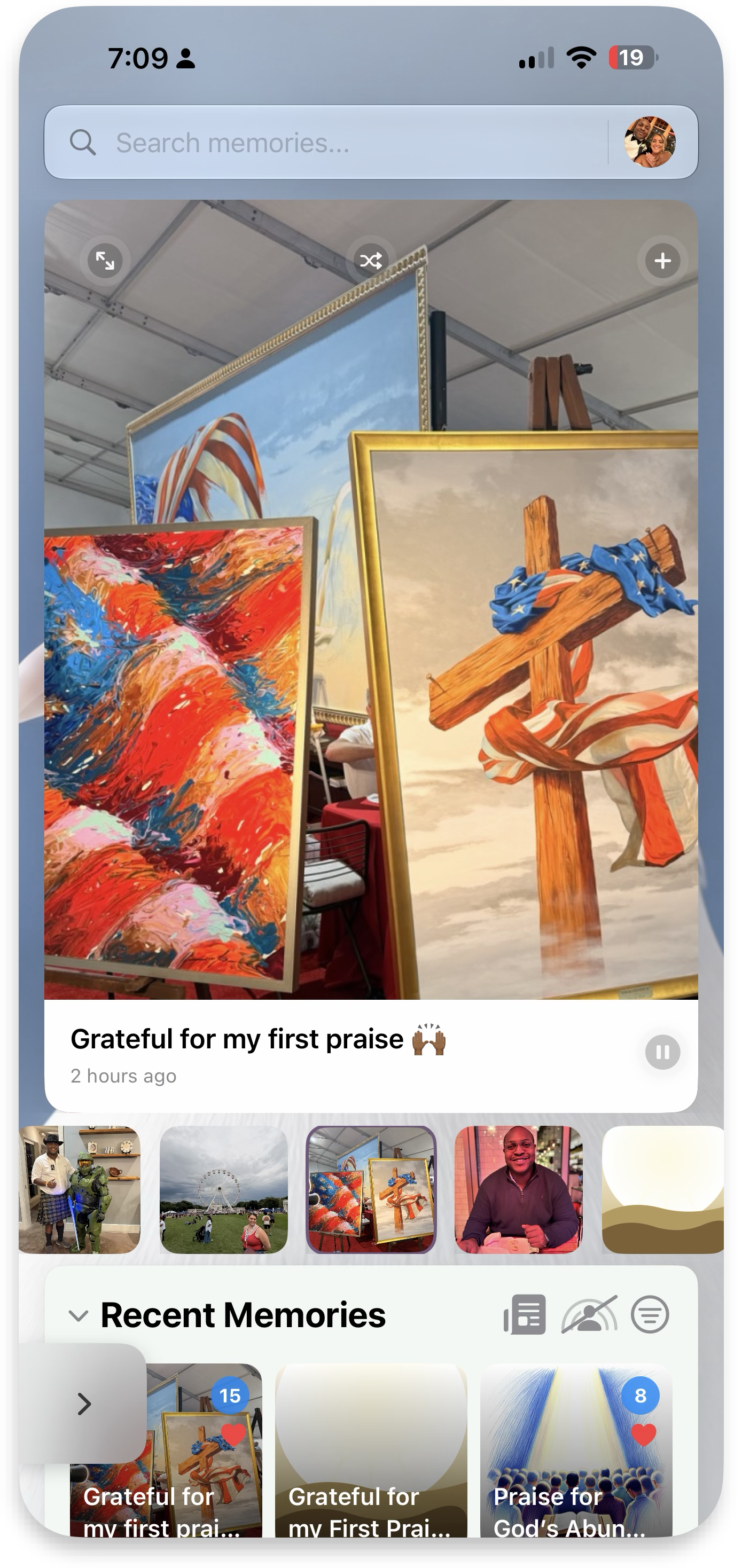 Home — swipe or shuffle to change photos
