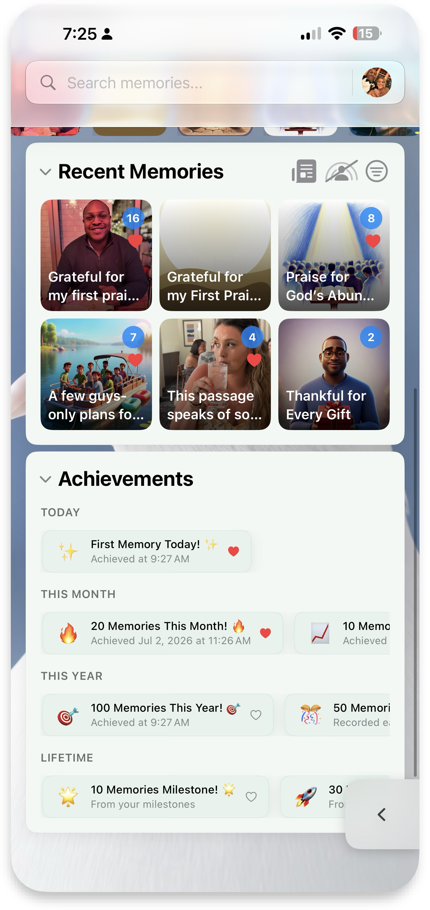 Recent Memories expanded with Achievements