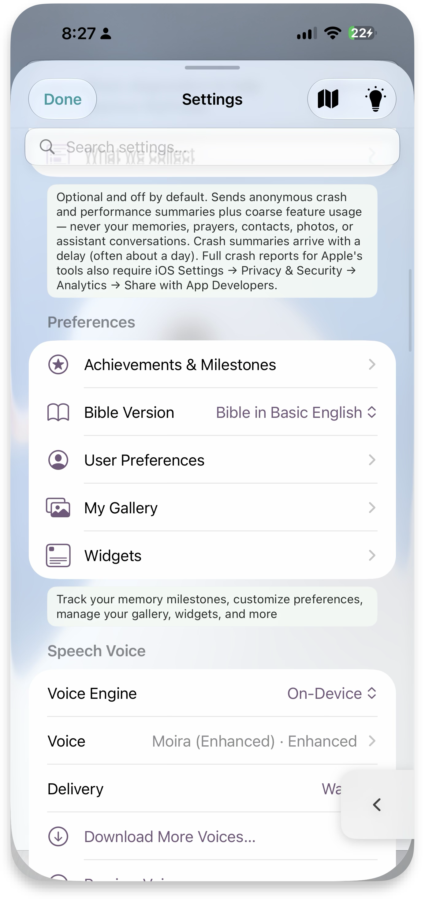 Icon setting in Settings