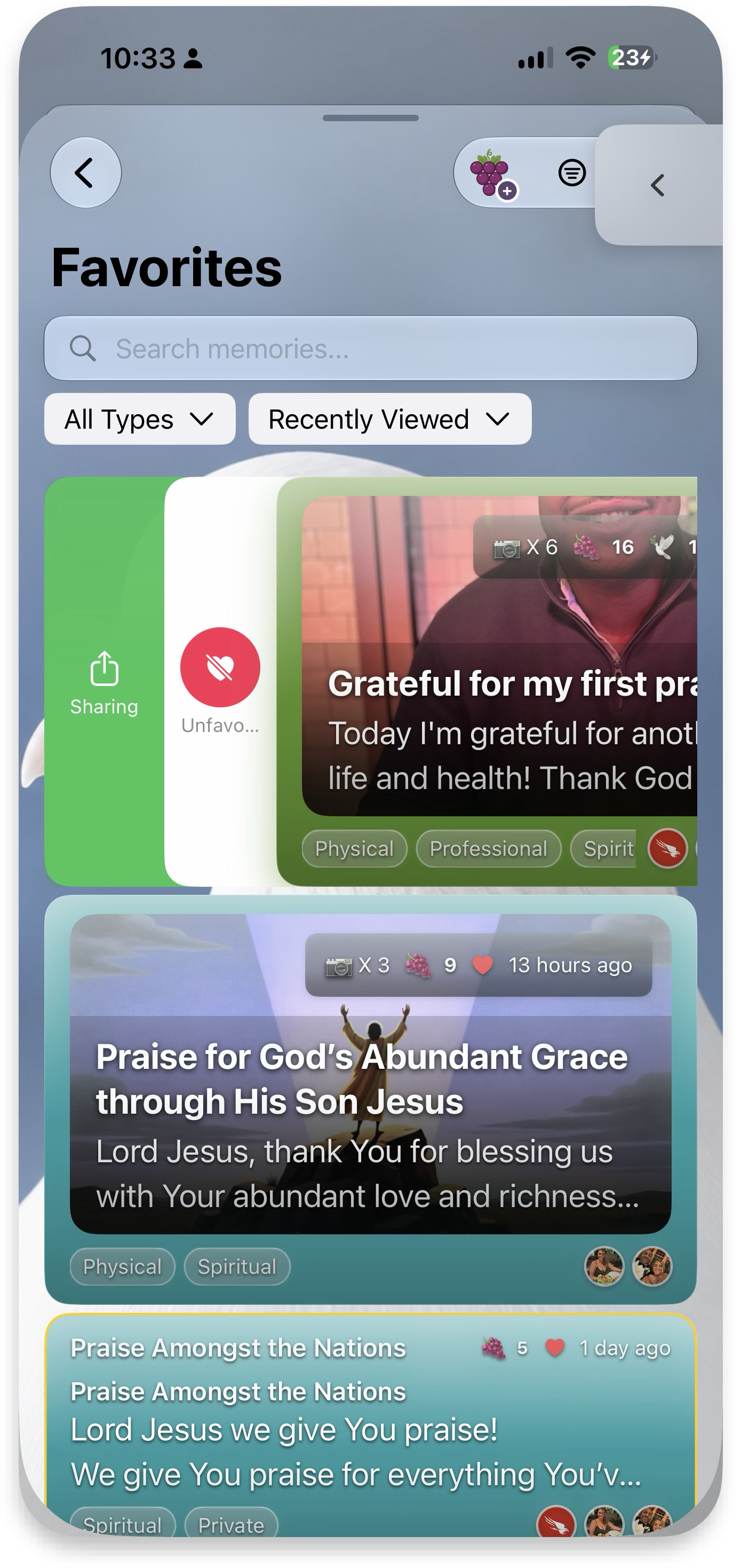Swipe right — share or unfavorite