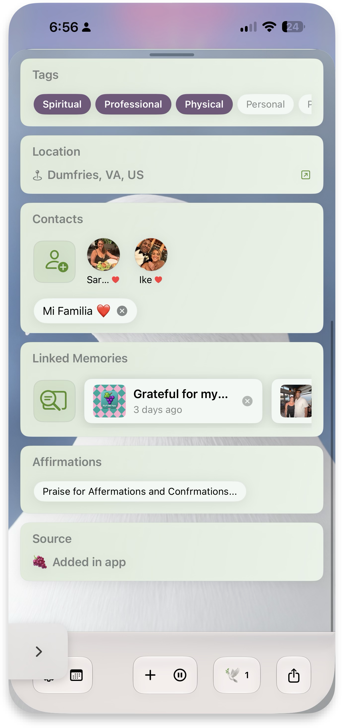Affirmations on a memory