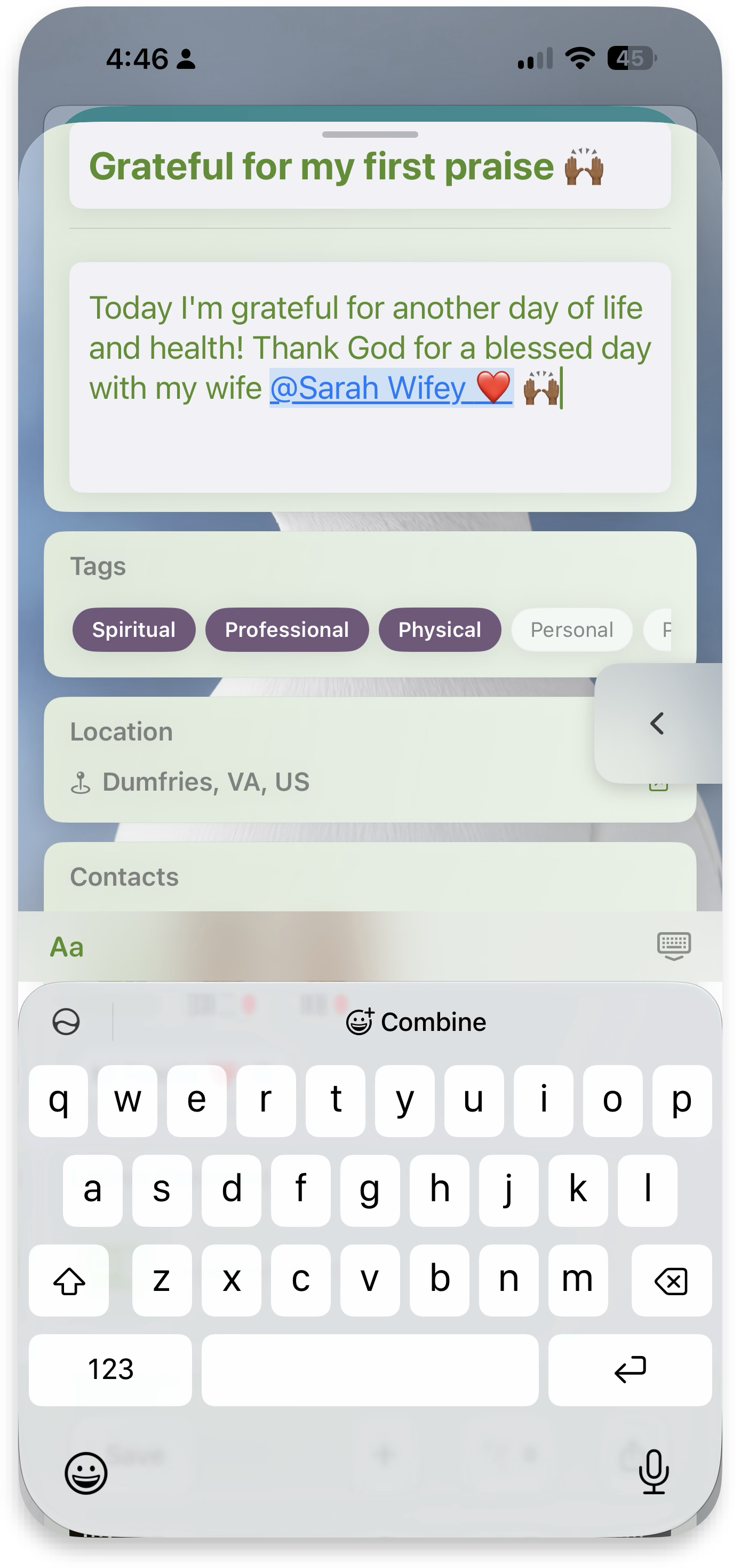 Linked mention in memory text