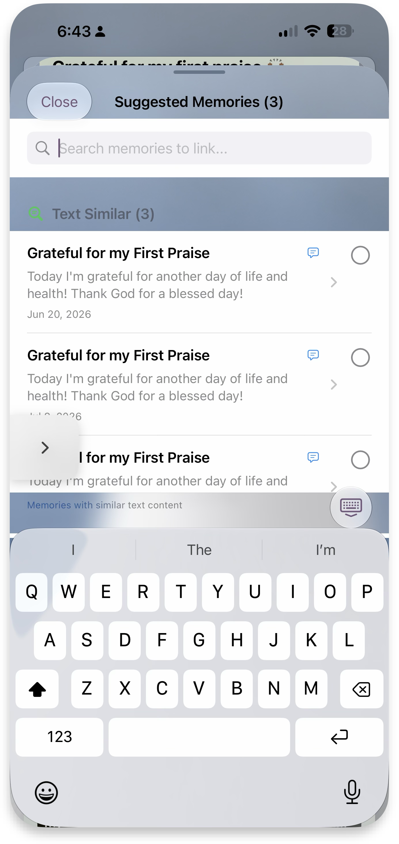 Suggested Memories — text similar