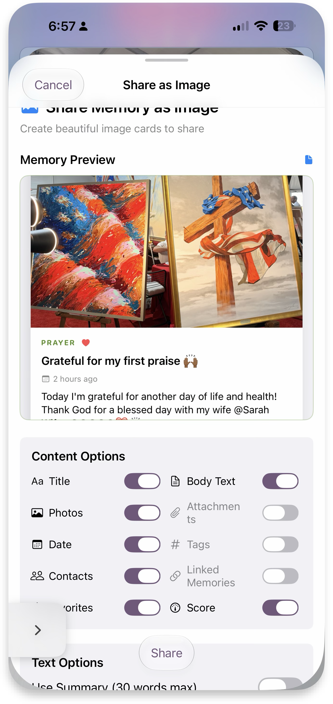 Share as Image — content options