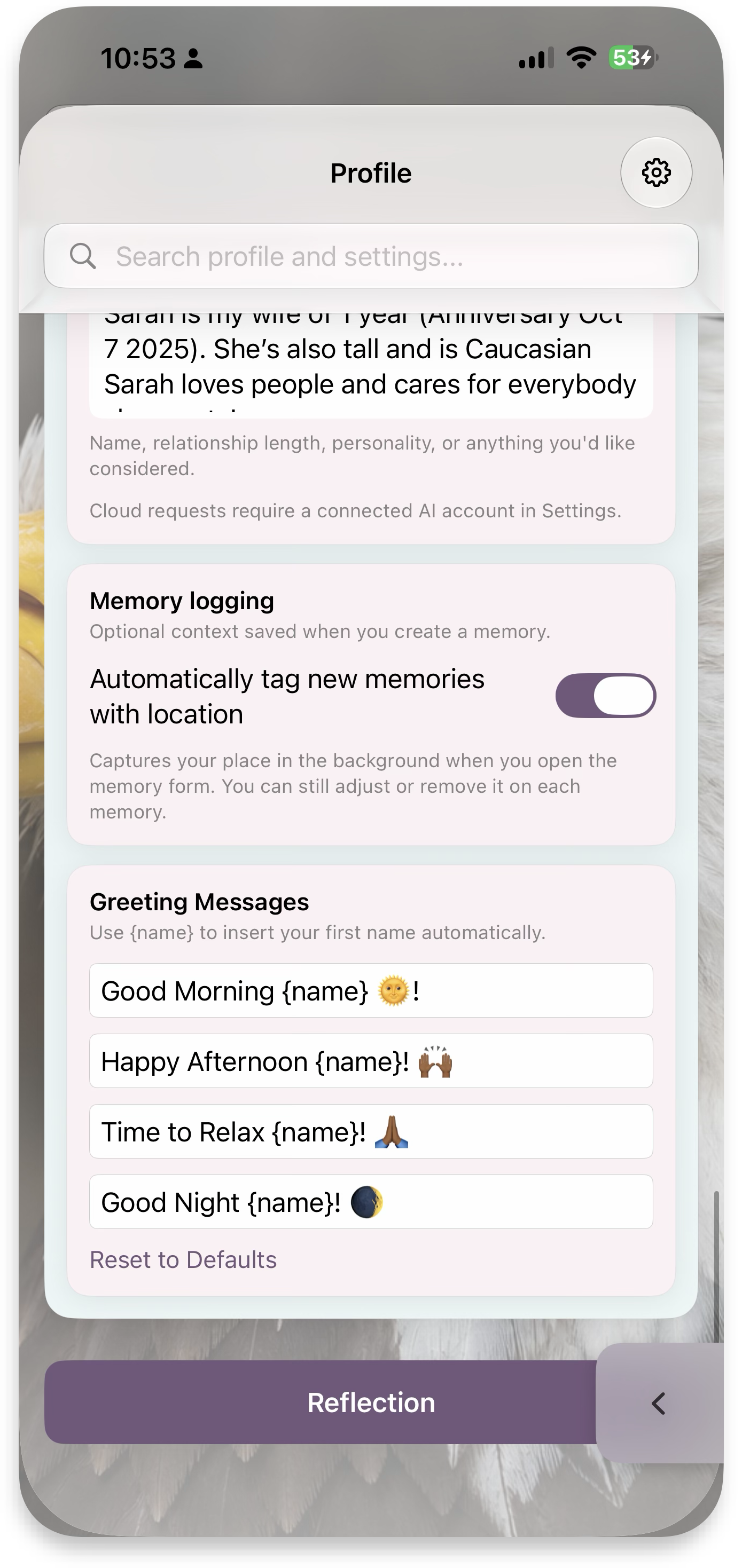 Greeting messages and memory logging