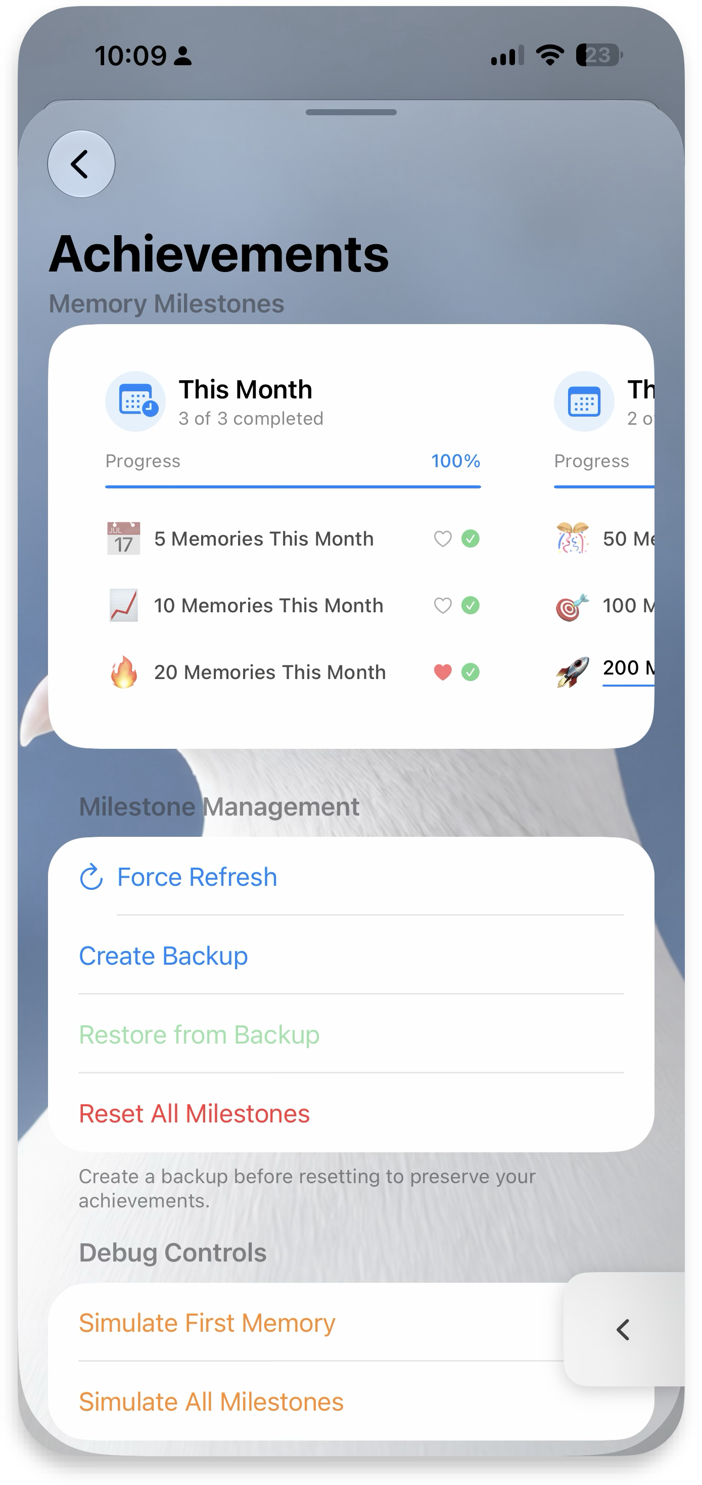 Achievements — memory milestones