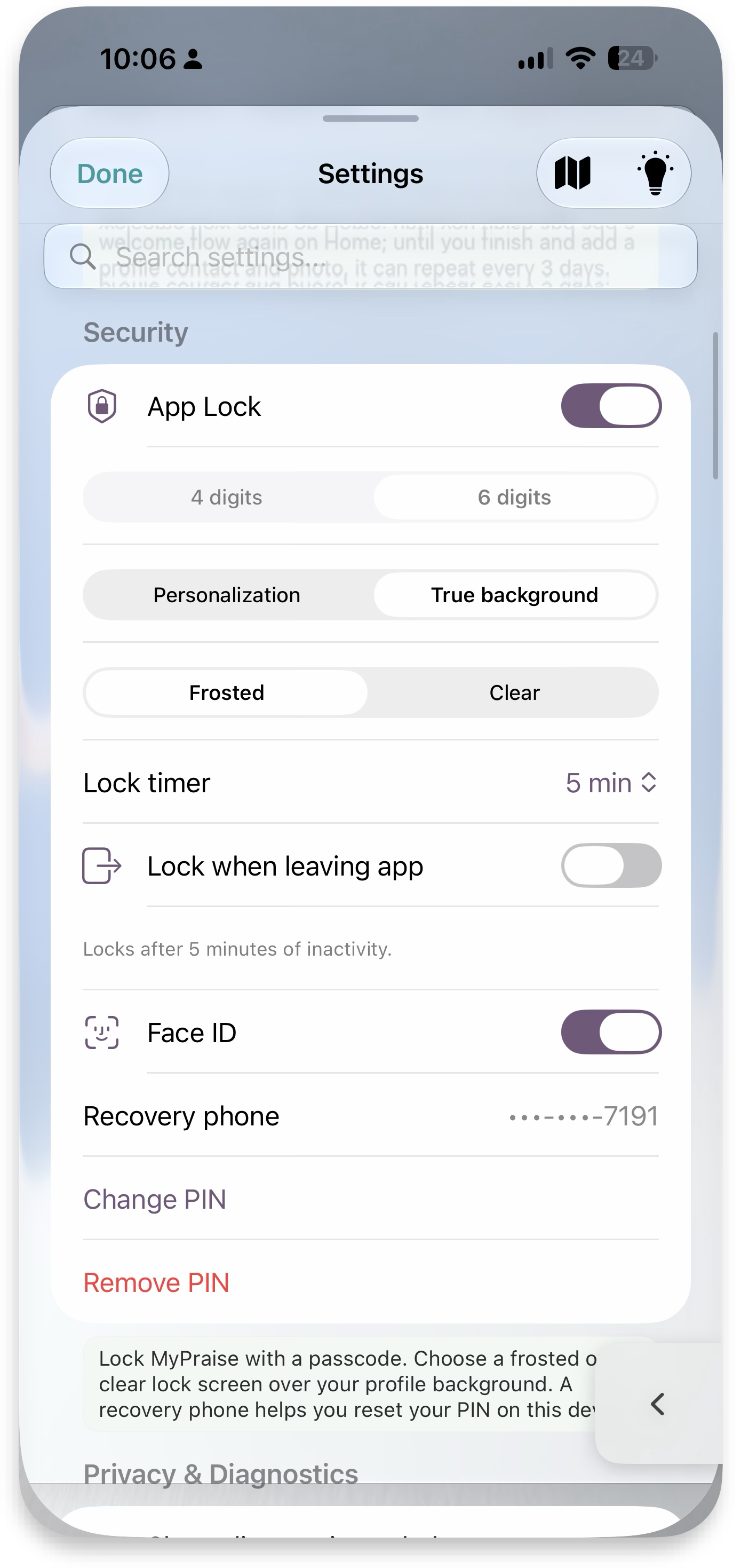 App Lock enabled with Face ID