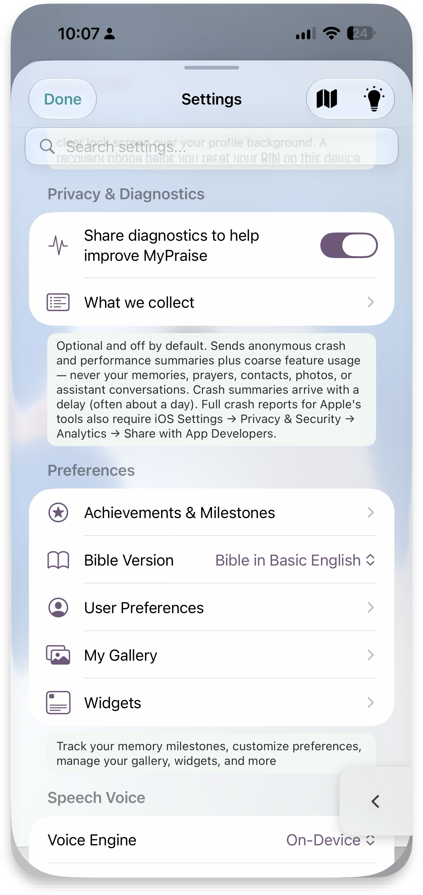Privacy and diagnostics settings