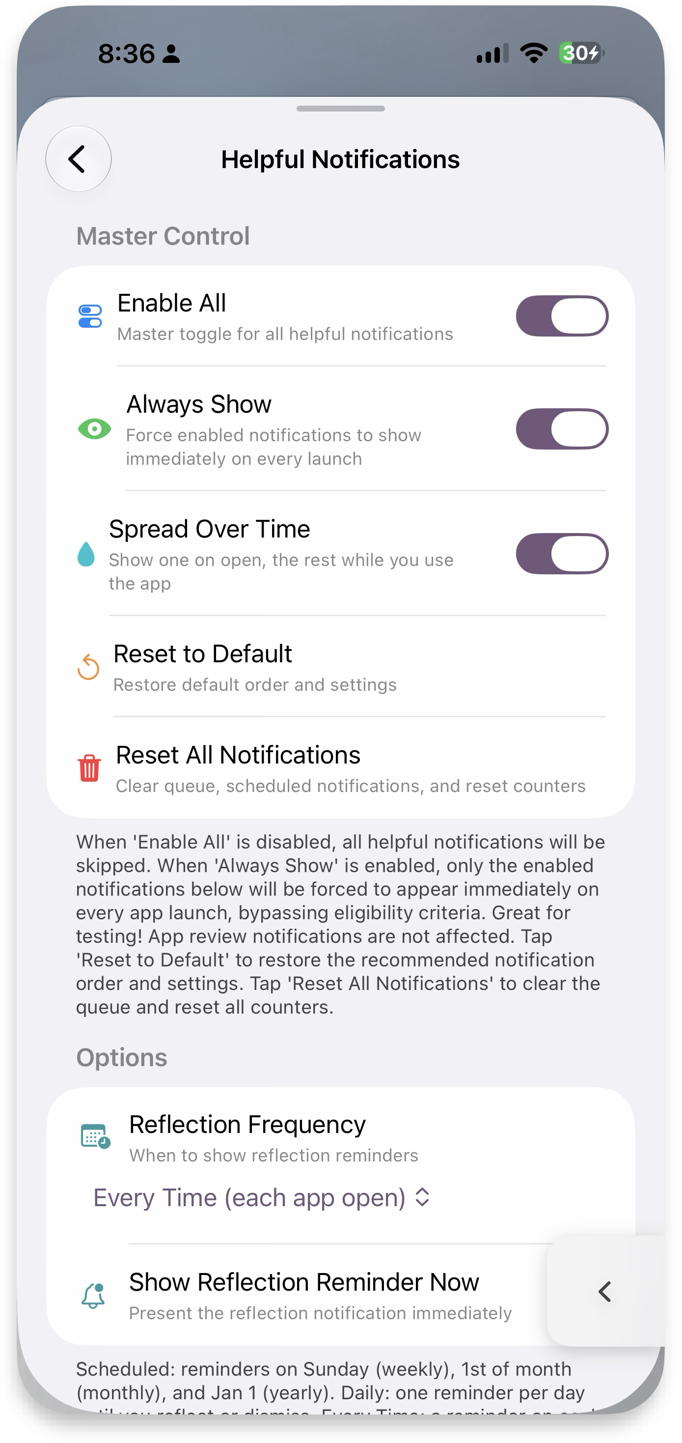 Helpful Notifications master control