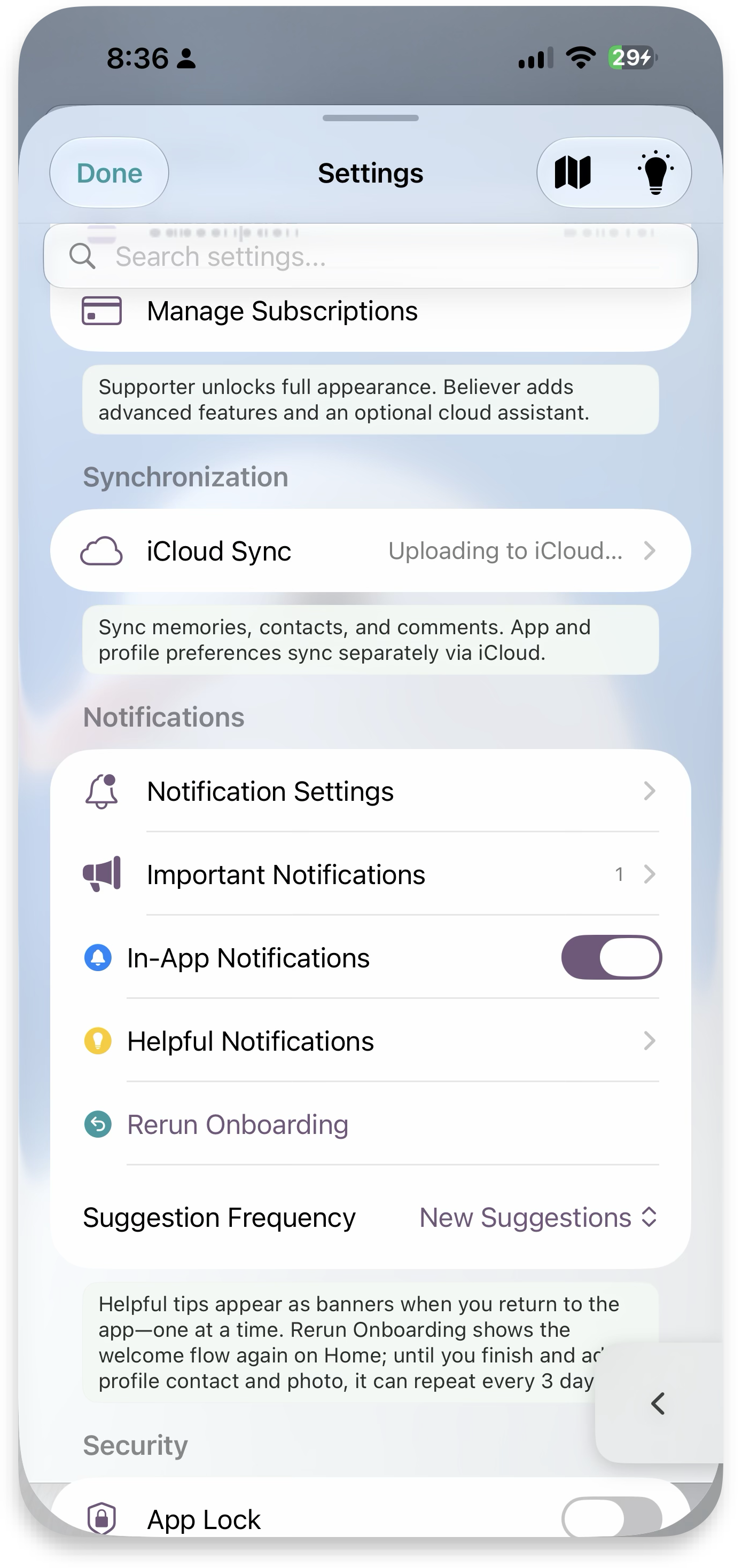 In-app notifications on with helpful notifications