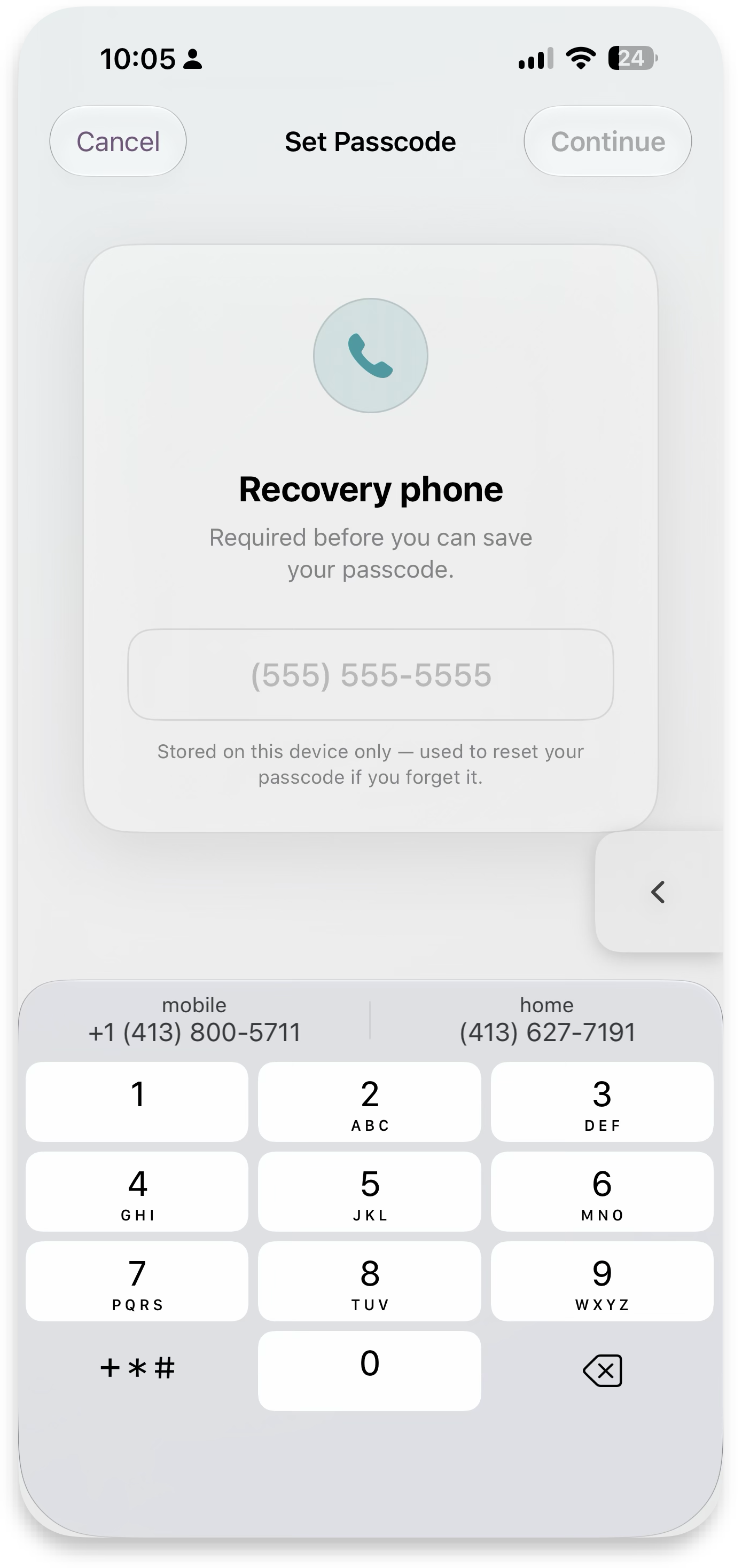 Recovery phone entry