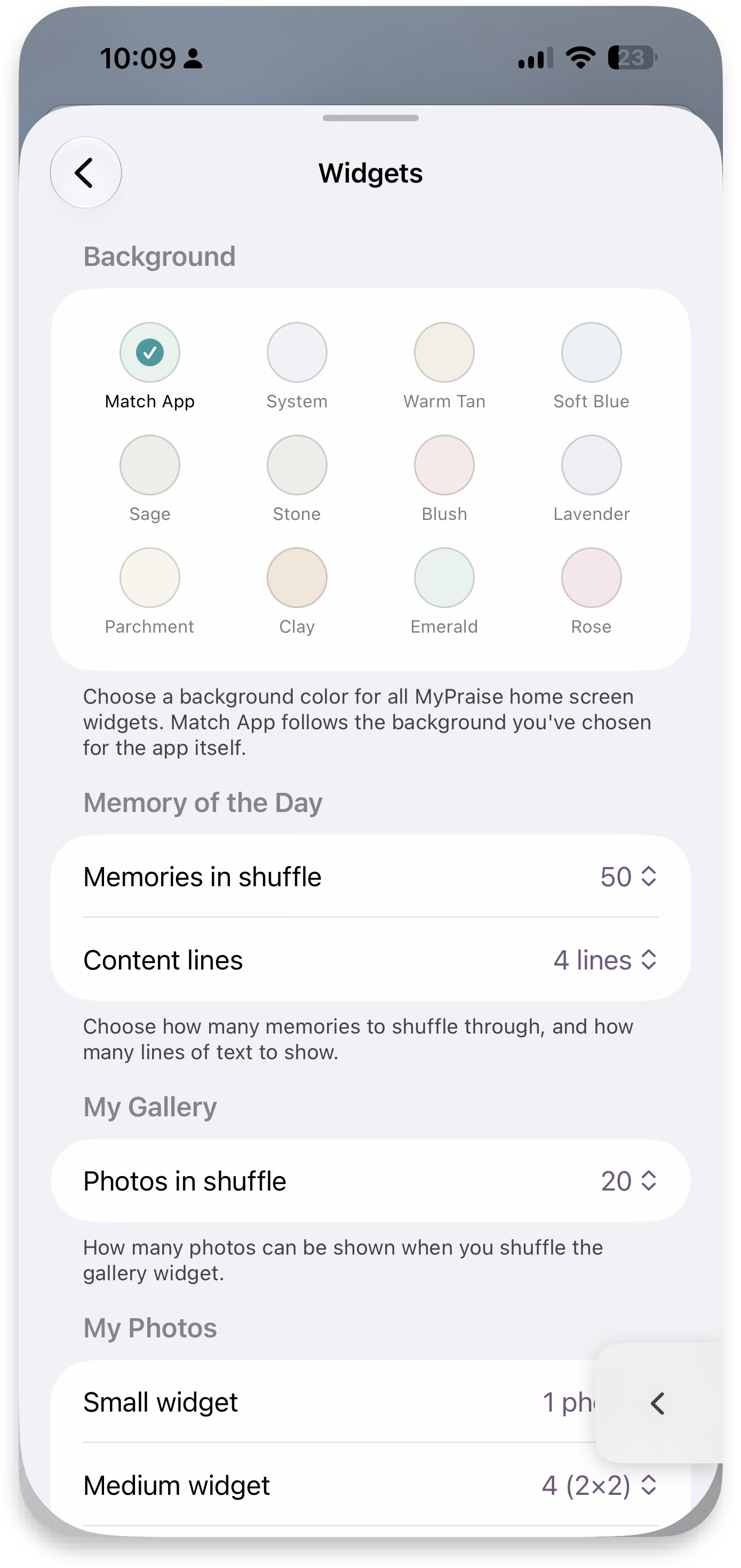 Widgets — background and shuffle options